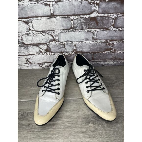 Le Voice White Patent Leather Yellow Pointed Toe Oxfords Dress Shoes Men 44EU/11